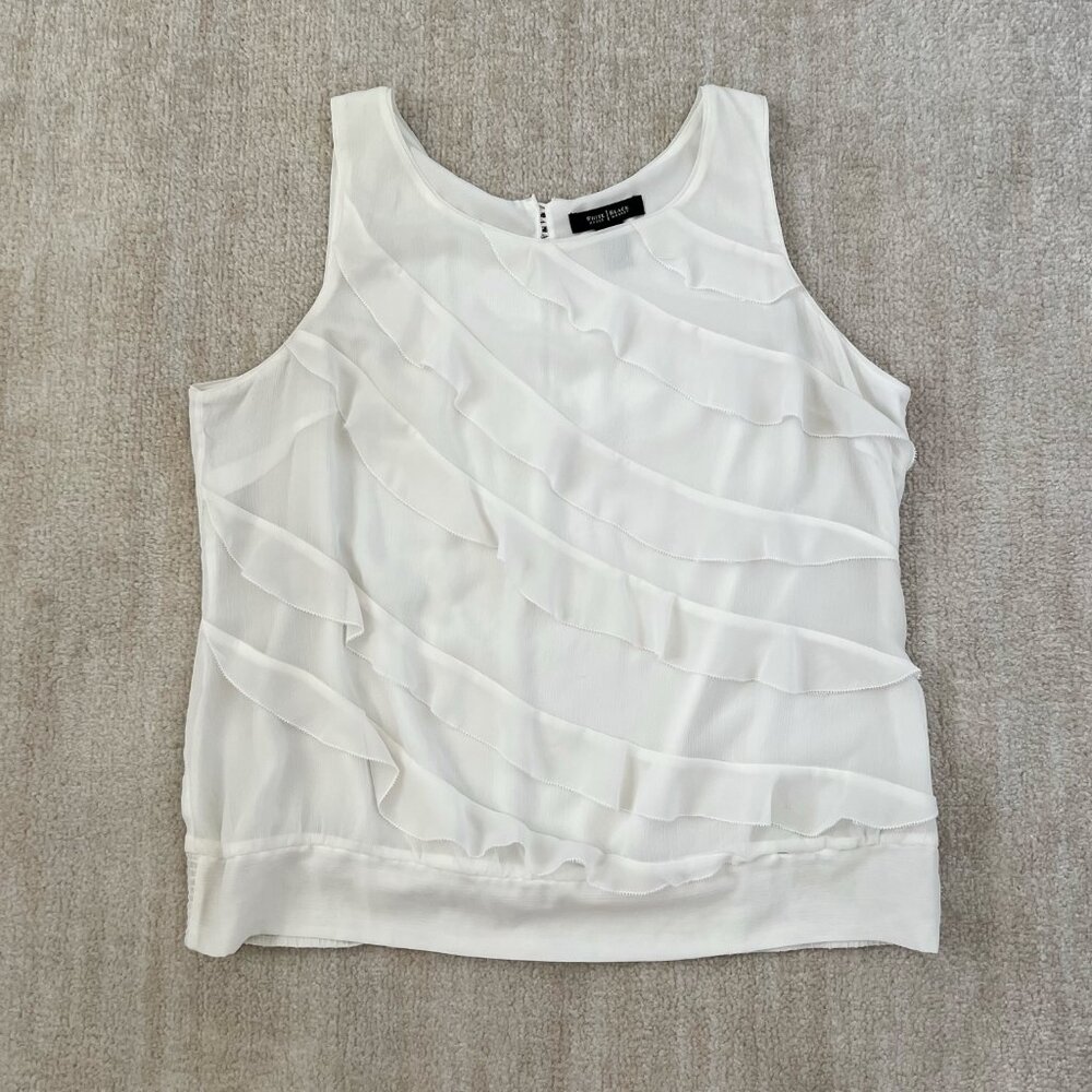 White House Black Market Sheer Ruffle Tank Top Sleeveless Work Blouse XL